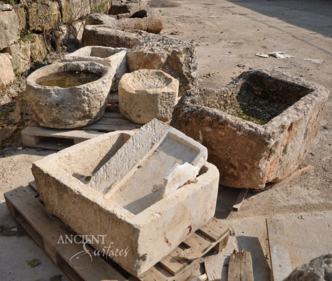 Antique Salvaged Limestone Troughs by Ancient Surfaces