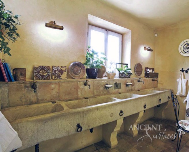 Limestone Trough Sink in an Italian Farmhouse remodel