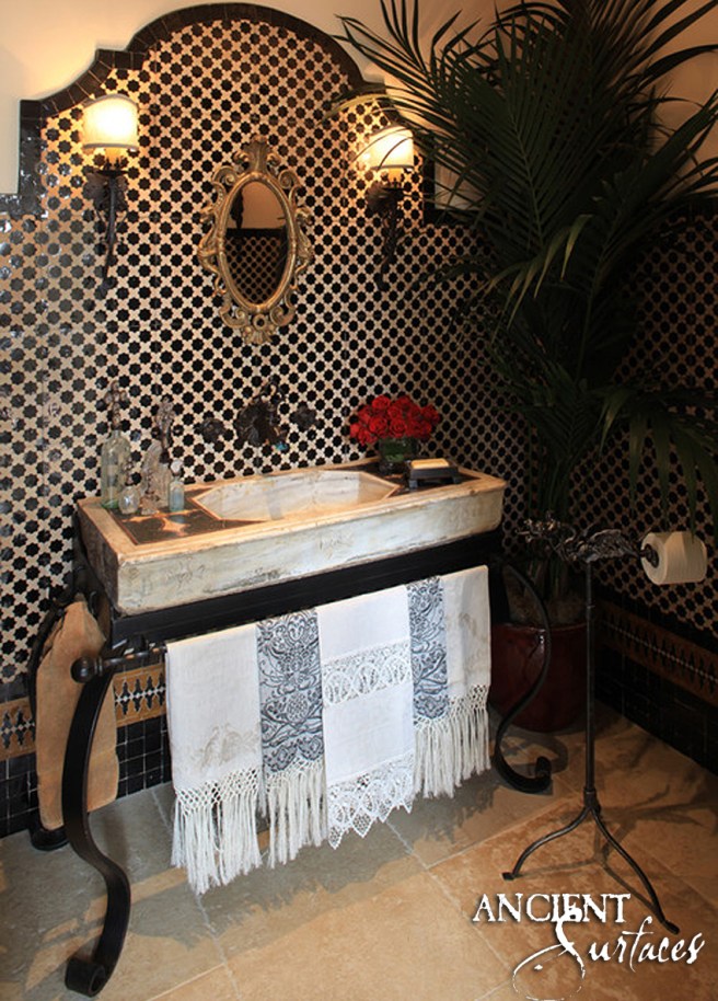 Bathroom Inlayed Marble and Limestone Sinks-21